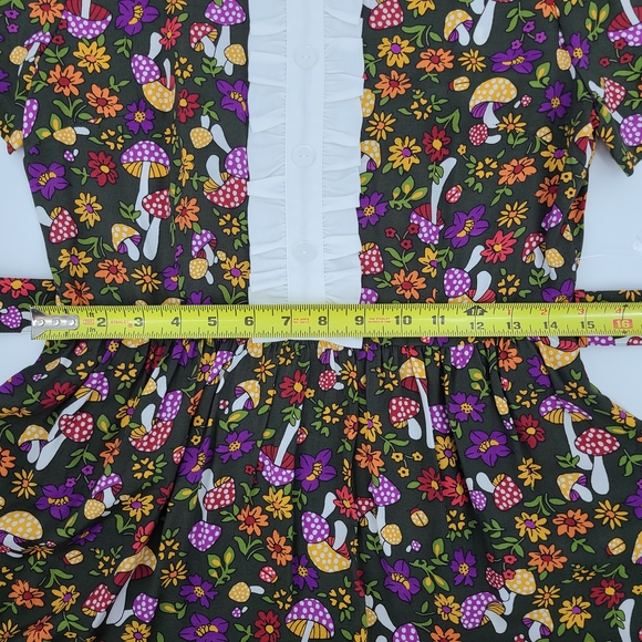 Modcloth Green Belted Dress with Floral and Mushroom Pattern - Picture 10 of 11